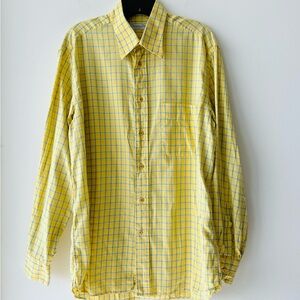 VTG Christian Dior Button Down Shirt Yellow Plaid Long Sleeve Mens 16/41 Italy